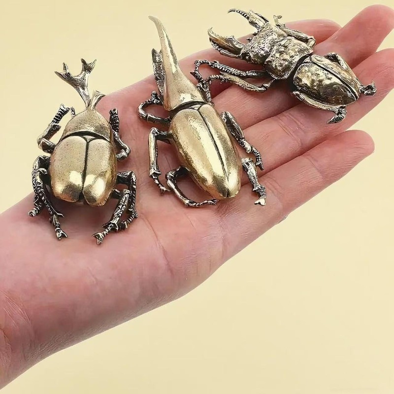 Vintage Collectible Christmas Ornaments - Vintage Brass Scarab Figurines Mythical Insect