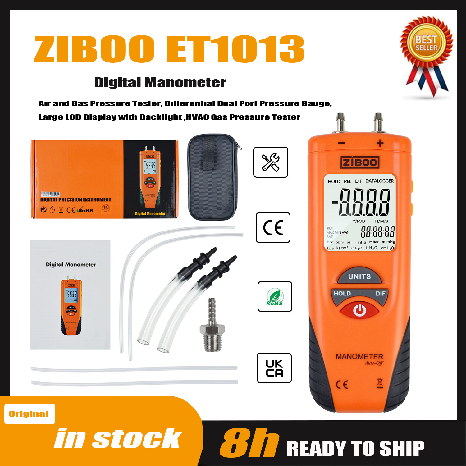 ZIBOO ET1013 Digital Manometer - مراجعة Analog Meter Gauge وسعره