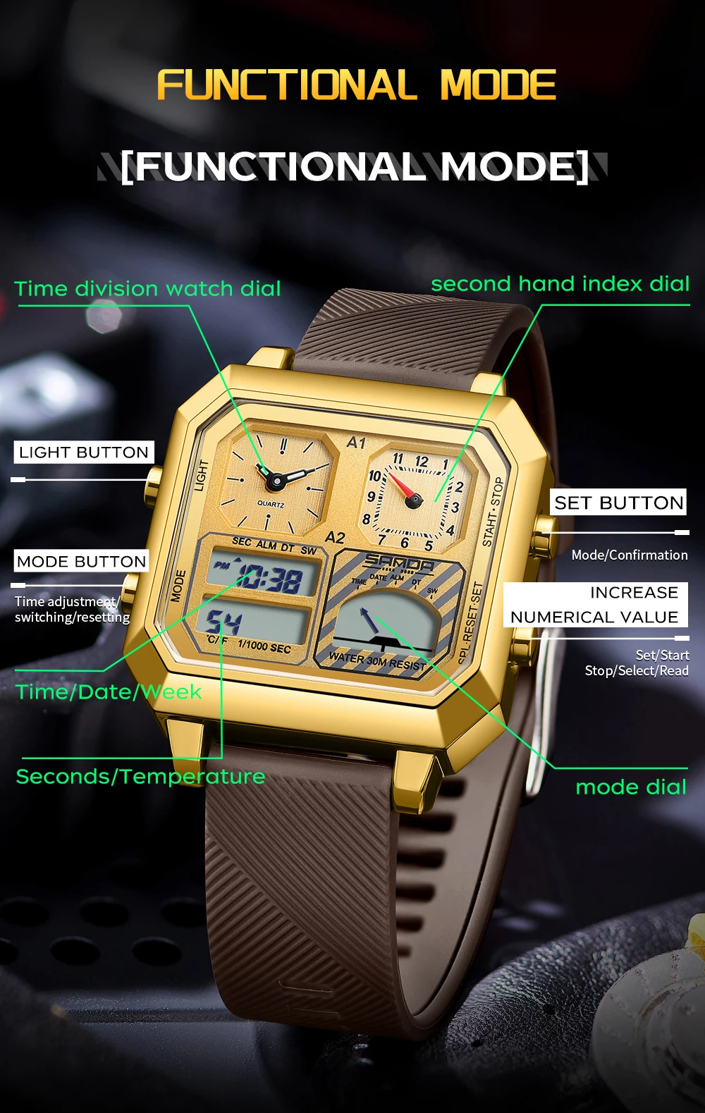 SANDA Top Brand 6210 Fashion M - مراجعة Analog Meter Gauge وسعره